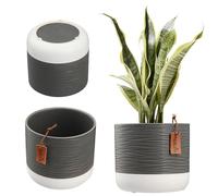 KADAX Maceta, maceta de cerámica en 2 variantes de color, maceta con relieve decorativo, maceta de cerámica, maceta para plantas de interior (14 cm, gris)