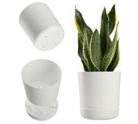 KADAX Maceta Minimalista con Plato - Decorativa para Flores, Cactus y Hierbas - Plástico (13 cm, Blanco)