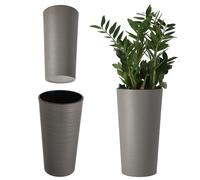KADAX Macetero Alto de Plastico para Interior y Exterior, Maceta Grande y Decorativa para Plantas de Gran Tamaño y Árboles Pequeños (Gris, 25.5 cm)