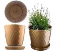 KADAX Maceta para Flores, Maceta con Base, Maceta de plástico para Interior, Macetero Redondo, Maceta Decorativa, Maceta Moderna Interior, 14 cm, Dorado