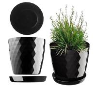 KADAX Maceta para Flores, Maceta con Base, Maceta de plástico para Interior, Macetero Redondo, Maceta Decorativa, Maceta Moderna Interior, 16 cm, Negro