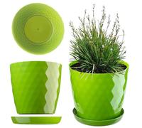 KADAX Maceta para Flores, Maceta con Base, Maceta de plástico para Interior, Macetero Redondo, Maceta Decorativa, Maceta Moderna Interior, 12 cm, Verde