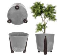 KADAX Maceta redonda de plástico con inserto interior - Maceta decorativa para interior y exterior (gris, 34 cm), K9902