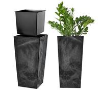 KADAX Macetero Alto de Diseño Moderno para Plantas de Interior y Exterior, Maceta Grande de Plástico, Jardinera Alta (Negro, Imitación Hormigón, 36 cm)