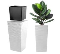 KADAX Macetero Alto de Diseño Moderno para Plantas de Interior y Exterior, Maceta Grande de Plástico, Jardinera Alta (Blanco, Texturizado, 68 cm, Aprox. 38L)