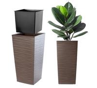 KADAX Macetero Alto de Diseño Moderno para Plantas de Interior y Exterior, Maceta Grande de Plástico, Jardinera Alta (Marrón, Texturizado, 68 cm, Aprox. 38L)