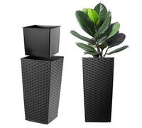 KADAX Macetero Alto de Diseño Moderno para Plantas de Interior y Exterior, Maceta Grande de Plástico, Jardinera Alta (Negro, Imitación Ratán, 68 cm, Aprox. 38L)