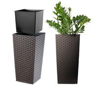 KADAX Macetero Alto de Diseño Moderno para Plantas de Interior y Exterior, Maceta Grande de Plástico, Jardinera Alta (Marrón, Imitación Ratán, 46.5 cm, Aprox. 13L)