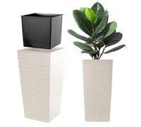 KADAX Macetero Alto de Diseño Moderno para Plantas de Interior y Exterior, Maceta Grande de Plástico, Jardinera Alta (Crema, Texturizado, 68 cm, Aprox. 38L)