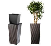 KADAX Macetero Alto de Diseño Moderno para Plantas de Interior y Exterior, Maceta Grande de Plástico, Jardinera Alta (Marrón, Imitación Ratán, 75 cm)