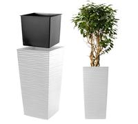 KADAX Macetero Alto de Diseño Moderno para Plantas de Interior y Exterior, Maceta Grande de Plástico, Jardinera Alta (Blanco, Texturizado, 75.5 cm, Aprox. 54L)