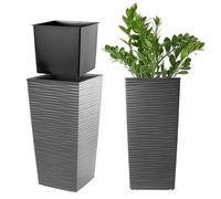 KADAX Macetero Alto de Diseño Moderno para Plantas de Interior y Exterior, Maceta Grande de Plástico, Jardinera Alta (Grafito, Texturizado, 36 cm, Aprox. 6L)