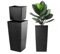 KADAX Macetero Alto de Diseño Moderno para Plantas de Interior y Exterior, Maceta Grande de Plástico, Jardinera Alta (Negro, Texturizado, 68 cm, Aprox. 38L)