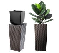 KADAX Macetero Alto de Diseño Moderno para Plantas de Interior y Exterior, Maceta Grande de Plástico, Jardinera Alta (Marrón, Imitación Ratán, 57 cm)