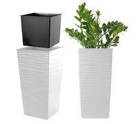 KADAX Macetero Alto de Diseño Moderno para Plantas de Interior y Exterior, Maceta Grande de Plástico, Jardinera Alta (Blanco, Texturizado, 36 cm, Aprox. 6L)