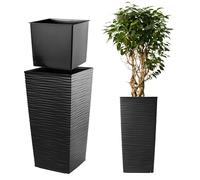 KADAX Macetero Alto de Diseño Moderno para Plantas de Interior y Exterior, Maceta Grande de Plástico, Jardinera Alta (Negro, Texturizado, 75.5 cm, Aprox. 54L)