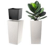 KADAX Macetero Alto de Diseño Moderno para Plantas de Interior y Exterior, Maceta Grande de Plástico, Jardinera Alta (Blanco, Imitación Ratán, 57 cm, Aprox. 24L)