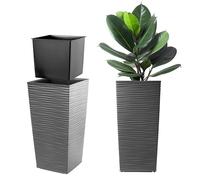 KADAX Macetero Alto de Diseño Moderno para Plantas de Interior y Exterior, Maceta Grande de Plástico, Jardinera Alta (Grafito, Texturizado, 68 cm, Aprox. 38L)