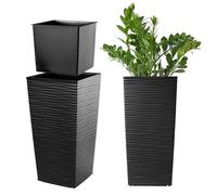 KADAX Macetero Alto de Diseño Moderno para Plantas de Interior y Exterior, Maceta Grande de Plástico, Jardinera Alta (Negro, Texturizado, 46.5 cm, Aprox. 13L)