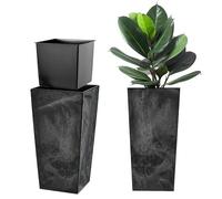KADAX Macetero Alto de Diseño Moderno para Plantas de Interior y Exterior, Maceta Grande de Plástico, Jardinera Alta (Negro, Imitación Hormigón, 57.5 cm, Aprox. 18L)