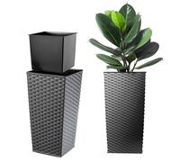 KADAX Macetero Alto de Diseño Moderno para Plantas de Interior y Exterior, Maceta Grande de Plástico, Jardinera Alta (Grafito, Imitación Ratán, 68 cm, Aprox. 38L)