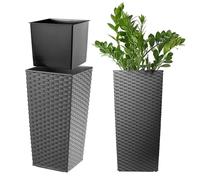 KADAX Macetero Alto de Diseño Moderno para Plantas de Interior y Exterior, Maceta Grande de Plástico, Jardinera Alta (Grafito, Imitación Ratán, 46.5 cm, Aprox. 13L)