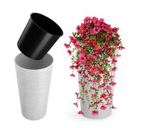 KADAX Macetero Alto de Plastico para Interior y Exterior, Maceta Grande y Decorativa para Plantas de Gran Tamaño y Árboles Pequeños (Blanco,19.5 cm)
