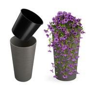 KADAX Macetero Alto de Plastico para Interior y Exterior, Maceta Grande y Decorativa para Plantas de Gran Tamaño y Árboles Pequeños (Gris, 25.5 cm)