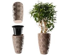 KADAX Macetero con inserción y asas, macetero de plástico en 5 tamaños, maceta resistente a los rayos UV, jarrón alto resistente a la intemperie, maceta con efecto 3D (color beige, altura: 58,5 cm)