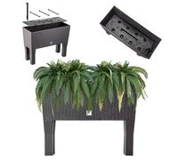 KADAX Macetero con patas, bancal elevado de plástico en 2 tamaños, maceta con diseño de ratán, maceta para jardín, balcón, patio, maceta, macetero para plantas (60 cm/marrón oscuro