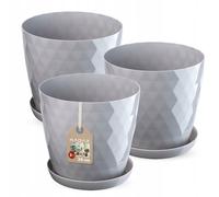 KADAX Macetero de plástico con posavasos, maceta de material ligero, maceta decorativa, maceta para flores, plantas, cactus y suculentas (juego de 3 - 30 cm, gris)