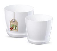 KADAX Macetero con plato, maceta de plástico, maceta redonda para interiores, maceta para flores y plantas de interior, maceta para hierbas (juego de 2 - 18 + 20 cm, blanco)