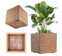 KADAX Macetero con ruedas, 39 x 40 cm, maceta grande de plástico efecto madera, maceta cuadrada para interior y exterior (marrón)