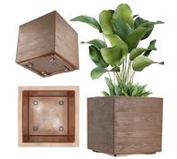 KADAX Macetero con ruedas de 39 x 40 cm, de plástico con aspecto de madera, para interior y exterior, color marrón oscuro