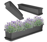 KADAX Macetero de 80 cm antracita con platillo - Jardinera de plástico para balcón o exterior - Jardinera para balcón terraza alféizar de ventana