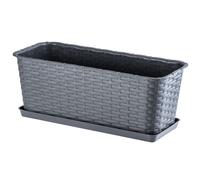 KADAX Maceta de Plástico de Imitación Ratán para Exterior, Macetero Rectangular con Platillo para Ventana, Jardinera para Balcón (Grafito, 40 cm)