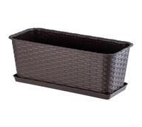 KADAX Maceta de Plástico de Imitación Ratán para Exterior, Macetero Rectangular con Platillo para Ventana, Jardinera para Balcón (Marrón, 40 cm)