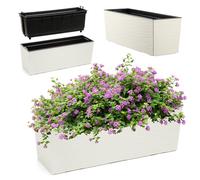 KADAX Jardinera de plástico, 18,5 x 56 cm, jardinera con inserto, resistente a la intemperie, jardinera rectangular para exteriores (patrón de grietas, crema)