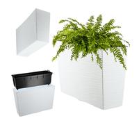 KADAX Jardinera de plástico, 18,5 x 55,7 cm, 5 colores, maceta con cintas de riego, jardinera para balcón con inserto, jardinera para exteriores (rectangular, patrón de grietas, blanco)