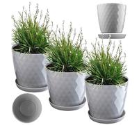 KADAX Macetero de plástico con posavasos, maceta de material ligero, maceta decorativa, maceta para flores, plantas, cactus y suculentas (juego de 3 - 18 cm, gris)
