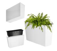 KADAX - Jardinera de plástico, 18,5 x 55,7 cm, 5 colores, maceta con cintas de riego, jardinera de balcón con inserto para exterior, color blanco, rectangular, brillante