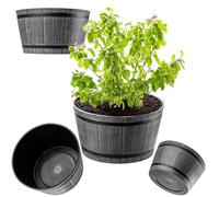 KADAX Macetero Decorativo de Plástico, Maceta Grande con Estilo Rústico de Barril de Madera para Jardín o Decoración Exterior (Gris Oscuro, 40 cm, Aprox. 25L)