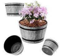 KADAX Macetero Decorativo de Plástico, Maceta Grande con Estilo Rústico de Barril de Madera para Jardín o Decoración Exterior (Gris Claro, 30 cm, Aprox. 10L)