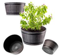 KADAX Macetero Decorativo de Plástico, Maceta Grande con Estilo Rústico de Barril de Madera para Jardín o Decoración Exterior (Marrón, 40 cm, Aprox. 25L)