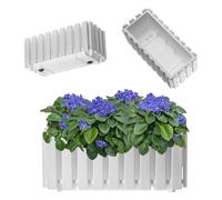 KADAX Jardinera, maceta para balcón en 2 tamaños, maceta con aspecto de listón, maceta de estilo rústico, jardinera con corcho de goma, maceta ligera (40 cm/blanco)