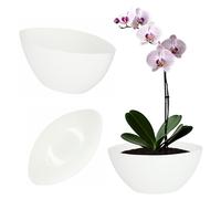 KADAX Macetero ovalado, maceta de plástico, maceta decorativa para interiores, flores, plantas, balcón, forma moderna (30 x 14 cm, blanco)