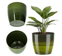 KADAX Macetero Redondo de Plástico Brillante para Cactus, Helechos, Balcón, Apartamento y Terraza (18 cm, Verde)