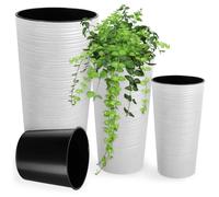 KADAX Maceteros Altos para Interior y Exterior, Macetas Grandes y Decorativas para Plantas de Gran Tamaño y Árboles Pequeños (Blanco, Juego de 3)