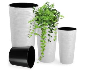 KADAX Maceteros Altos para Interior y Exterior, Macetas Grandes y Decorativas para Plantas de Gran Tamaño y Árboles Pequeños (Blanco, Juego de 3)