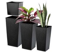 KADAX Maceteros Altos para Plantas de Interior y Exterior, Macetas de Plástico, Jardineras Altas (Imitación Ratán, Negro, 36 cm, 46.5 cm y 57 cm, Aprox. 43L)
